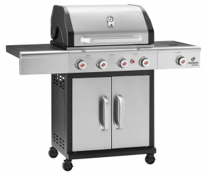 Landmann gasolgrill. 4 huvudbrännare. 1 kokplatta. Gjutjärnsgaller. Grillyta: 65x44 cm. Rostfri. (Triton 4.1 cooK - Stainless Steel) Facelift. - Fri hemleverans