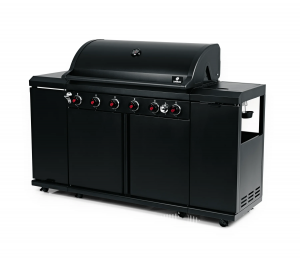 Landmann utekök m. inbyggd grill. 6 huvudbrännare. 1+1 sidobrännare. 1 bakre brännare. 3-delad gjutjärnsgaller. Grillyta: 96x40 cm. LED-vred. Svart. (Outdoor Kitchen 6.1 maxX Black) - Fri hemleverans