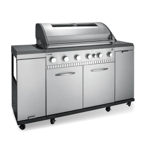 Landmann gasolgrill. 6 huvudbrännare. 1 kokplatta. Gjutjärnsgaller + plancha (94×42,5 cm grillyta).  LED-vred. Rostfri. (Rexon 6.1 CooK Stainless Steel) - Fri hemleverans