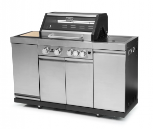 Landmann hybridgrill gasol & kol. 4 huvudbrännare. 1. 2 löstagbara kol-/briketthållare. Gjutjärnsgaller + gjutjärnsstekplatta. Grillyta: 70x45 cm. Rostfri. (Avalon Hybrid Outdoor kitchen 4.1 MaxX) - Fri hemleverans