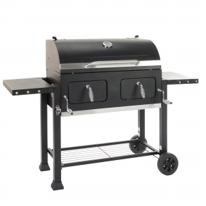 Landmann kolgrillsvagn XXL 111515. Grillyta: 79,5x42 cm. Gjutgjärnsgaller. Höj- och sänkbart emaljerat koltråg x2. Påfyllningslucka för kol x2. Svart. - Fri hemleverans