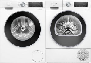 Siemens iQ500. Tvätt & Tork – 10 kg + 9 kg. 1600 varv/min. i-Dos. Värmepump. smartFinish. Vit. (WG56G2F6DN) + (WQ42G20KDN). Fri hemleverans. - 2 års garanti