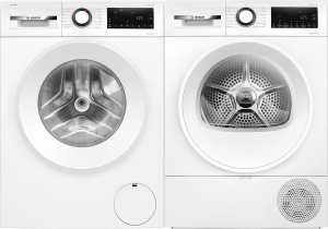 Bosch Serie 6. Tvätt & Tork – 10 kg + 8 kg. 1600 varv/min. i-DOS. Iron Assist. Värmepump. Vit. (WGG256FLSN) + (WQG2320LSN). Fri hemleverans. - 2 års garanti