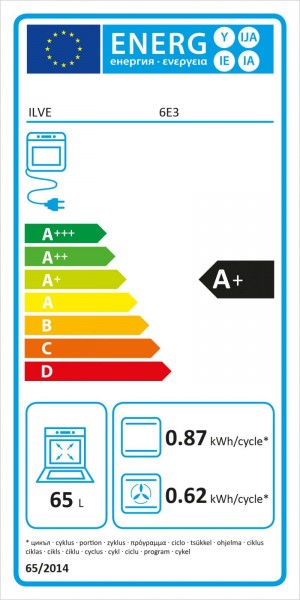 Energidekal ILVE Professional Plus 60 PI064WE3. Induktion. Enkelugn. Vit. Beslag: Satinerad