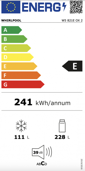 Energidekal Whirlpool fristående kyl-frys - W5 821E OX 2 - 2 års garanti