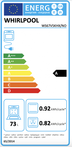 Energidekal Whirlpool fristående spis: 60 cm - WS67V5KHX/NO
