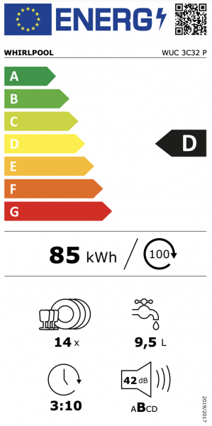 Energidekal Whirlpool diskmaskin: färg vit, 60 cm - WUC 3C32 P