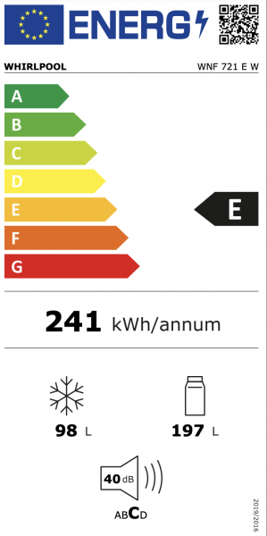 Energidekal Whirlpool fristående kyl-frys: nofrost - WNF 721 E W