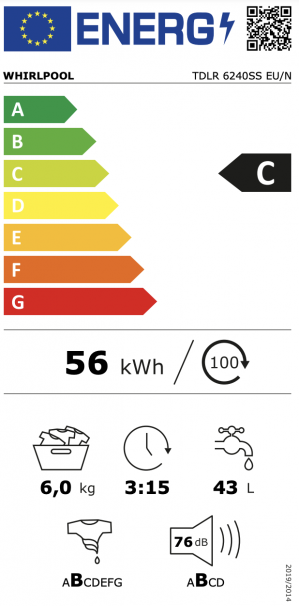 Energidekal Whirlpool Toppmatad tvättmaskin 6kg - TDLR 6240SS EU/N - 2 års garanti