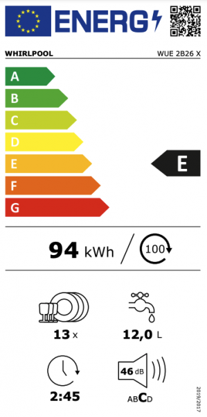 Energidekal Whirlpool diskmaskin: färg vit, 60 cm - WUE 2B26