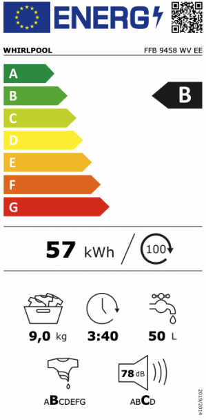 Energidekal Whirlpool frontmatad tvättmaskin: 9,0 kg - FFB 9469 BV EE