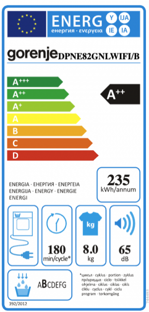 Energidekal Gorenje WPNEI84A1SW/B + DPNE82GNLWIFI/B paket tvätt + tork