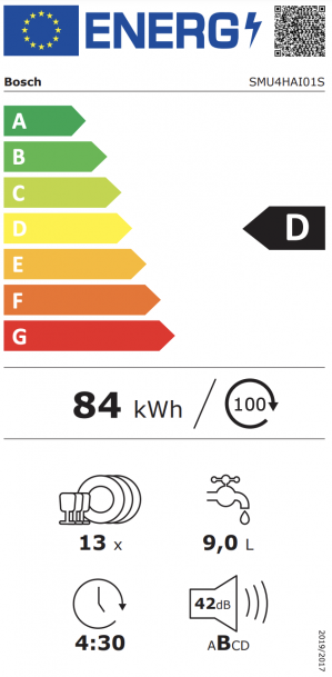 Energidekal Bosch Serie 4, Underbyggd diskmaskin, 60 cm, Borstat stål med anti-fingerprint (SMU4HAI01S)