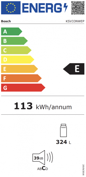 Energidekal Bosch Serie 2, Kylskåp, 176 x 60 cm, Vit (KSV33NWEP)