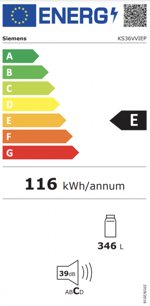 Energidekal Siemens iQ300, Kylskåp, 186 x 60 cm, Borstat stål med antiFingerprint (KS36VVIEP)