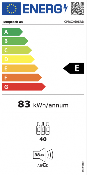 Energidekal Temptech Copenhagen vinkyl med intergrering under bänk 40 flaskor (CPROX60SRB-24) - 5 års garanti