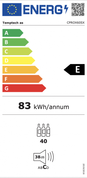 Energidekal Temptech Copenhagen vinkyl med intergrering under bänk 40 flaskor (CPROX60SX-24) - 5 års garanti