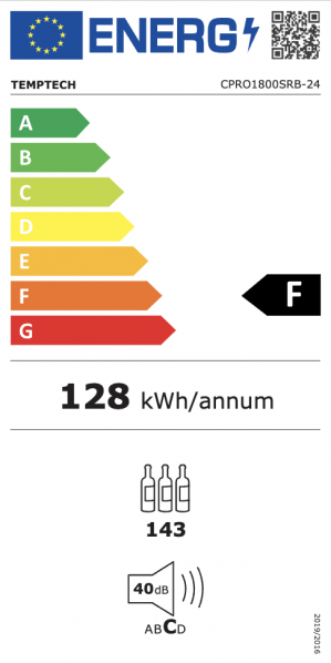 Energidekal Temptech Copenhagen fristående vinkyl 143 flaskor (CPRO1800SRB-24) - 5 års garanti