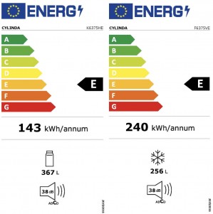 Energidekal Cylinda Kylskåp + frysskåp 173 cm höjd (K6375HE 9102500 + F6375VE 9102501)