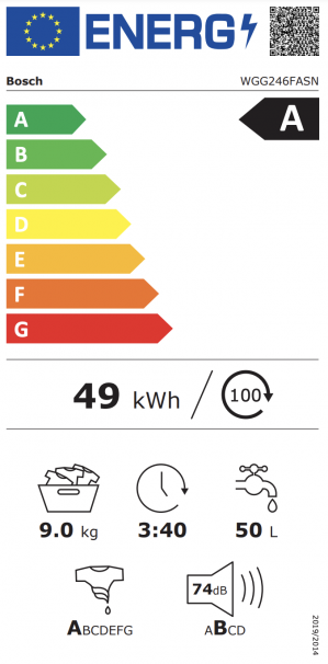 Energidekal Bosch Serie 6 Tvättmaskin, frontmatad 9 kg 1600 v/min (WGG246FASN)