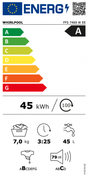 Energidekal Whirlpool frontmatad tvättmaskin: 7,0 kg - FFS 7469 W EE