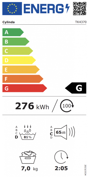 Energidekal Cylinda Kondenstorktumlare. 7 kg. 15 program (TK4370FX - 10844275) - 2 års garanti