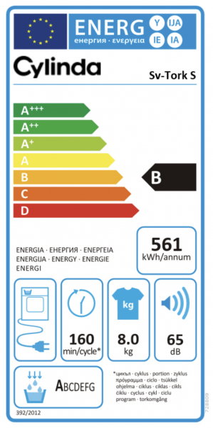 Energidekal Cylinda Kodenstorktumlare. 8kg. 65db. (Sverigetorken S - 1004125) - 2 års garanti