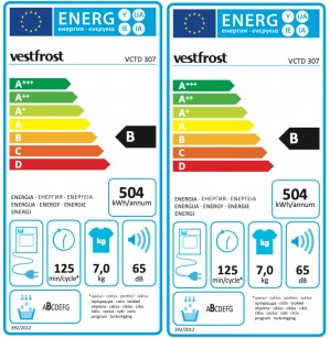 Energidekal Vestfrost Tvättmaskin 7kg. Varv/min.: 1400. 15 program. (VWM 30147 - 34048) + Kondenstorktumlare. 7kg. 15 program. (VCTD 307 - 38028) Fri hemleverans. - 4 års garanti