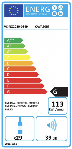 Energidekal KitchenLine Vinkyl för inbyggnad. 59 cm bred. 2 zoner. 3 hyllor. Belysning. Rostfri. (Cava 60bis - Svart) - Fri frakt