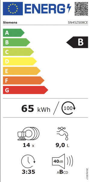Energidekal Siemens iQ500. Underbyggd diskmaskin. 60 cm. Home Connect. 14 kuvert. rackMatic. Borstat stål. (SN45ZS08CE) Fri hemleverans. - 2 års garanti