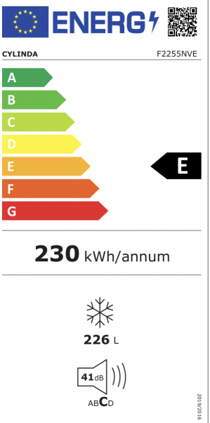 Energidekal Cylinda Fristående frysskåp. 155 cm hög. Vänsterhängd. Omhängbar dörr. Självavfrostande. Vit. (F2255NVE - 10839221) Fri hemleverans. - 2 års garanti