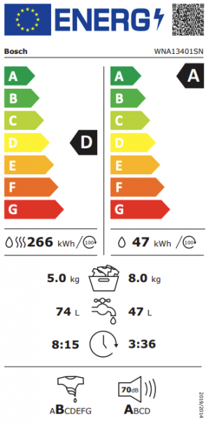 Energidekal Bosch Serie 4. Kombinerad tvätt & tork. 8/5 kg. 1400 v/min. Vit. (WNA13401SN) Fri hemleverans. - 2 års garanti