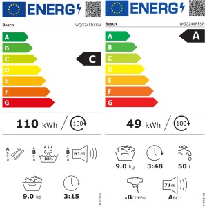 Energidekal Bosch Serie 6. Tvätt & Tork – 9 kg. i-DOS. Värmepump. Antracitgrå. WGG244RFSN + WQG245DXSN. Fri hemleverans. - 2 års garanti