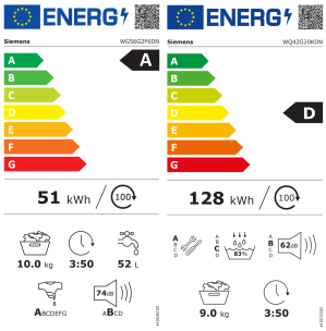 Energidekal Siemens iQ500. Tvätt & Tork – 10 kg + 9 kg. 1600 varv/min. i-Dos. Värmepump. smartFinish. Vit. (WG56G2F6DN) + (WQ42G20KDN). Fri hemleverans. - 2 års garanti