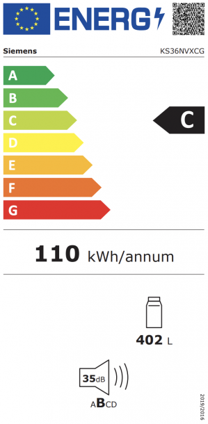 Energidekal Siemens iQ300. Kylskåp 186.2 x 59.5 cm. 402L. Vänsterhängd (omhängbar dörr). Flex Door. blackSteel. (KS36NVXCG) Fri hemleverans. - 2 års garanti